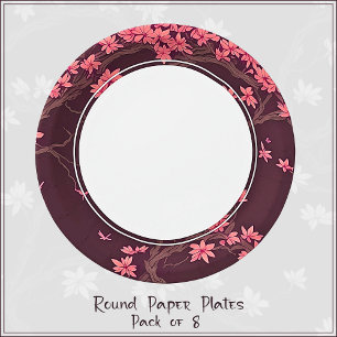 Pink Paper Crane Origami Cherry Blossom Paper Plate