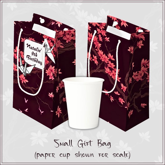Pink Paper Crane Origami Cherry Blossom Small Gift Bag (Creator Uploaded)