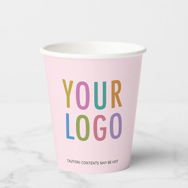 Pink Paper Cups Custom Business Logo Branded 8 oz (Front)