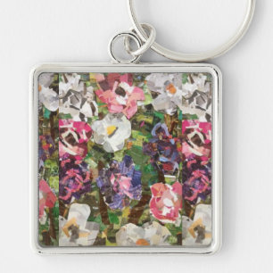 Pink Paper Flower Collage Key chain