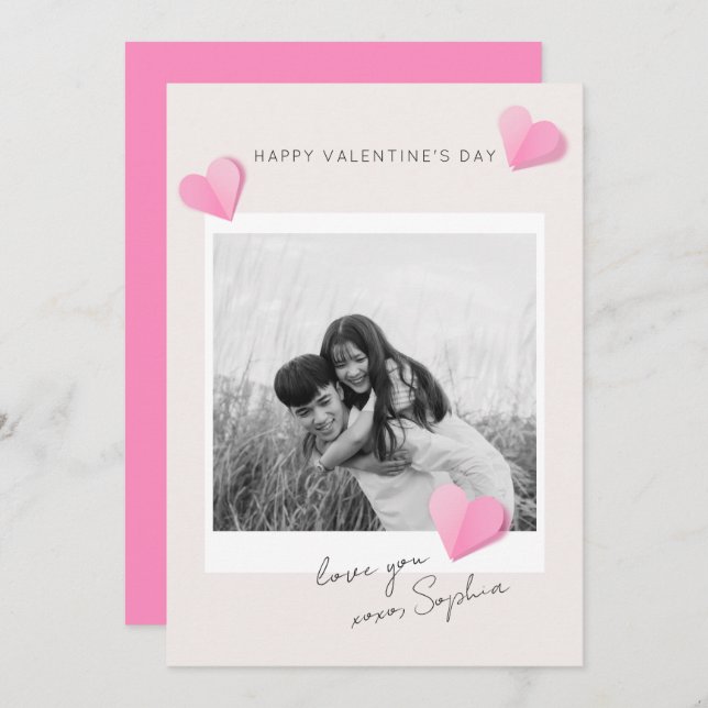 Pink Paper Hearts Photo Love XOXO Valentine's Day Holiday Card (Front/Back)