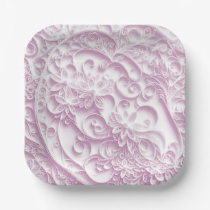 Pink Paper Quilling Daisy Design Plate