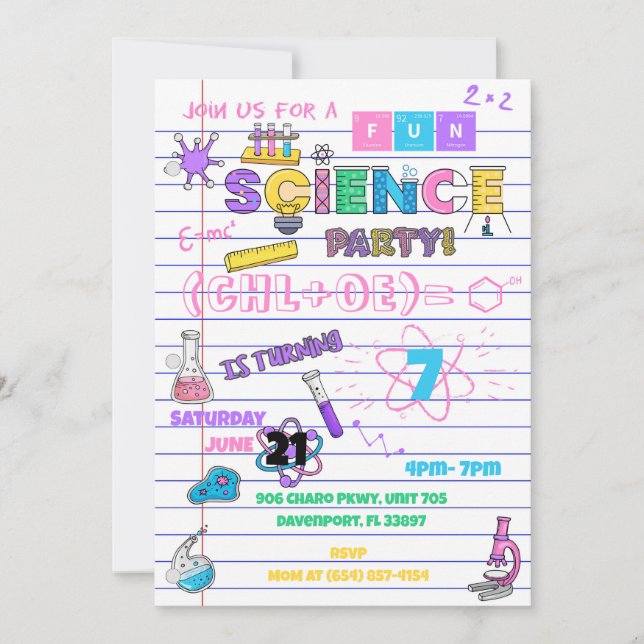 Pink Paper Science Invitation (Front)