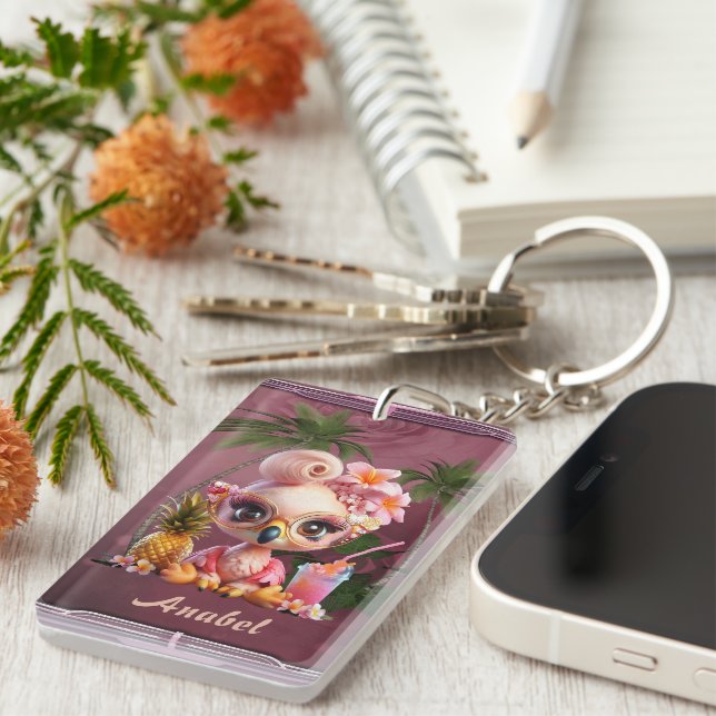Pink Paradise, a sweet flamingo Key Ring (Front Right)