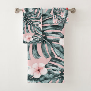 Pink Paradise Tropical Island Floral Botanical Bath Towel Set