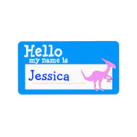 Pink Parasaurolophus Hello My Name is Badge Blue