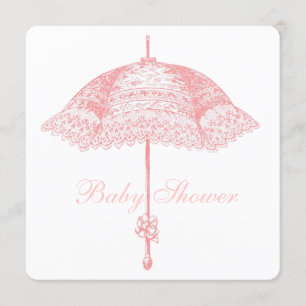 Pink Parasol Umbrella Baby Girl Shower Invitation