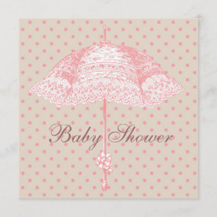 Pink Parasol Umbrella Baby Girl Shower Invitation