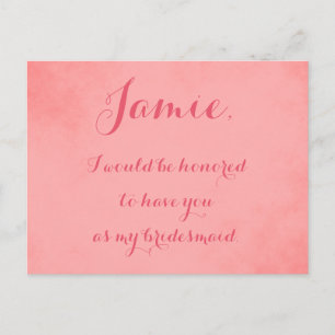 Pink Parchment bridesmaid invitation Postcard