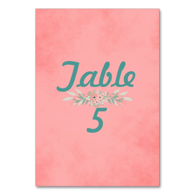 Pink Parchment Floral Wedding Table Number (Front)