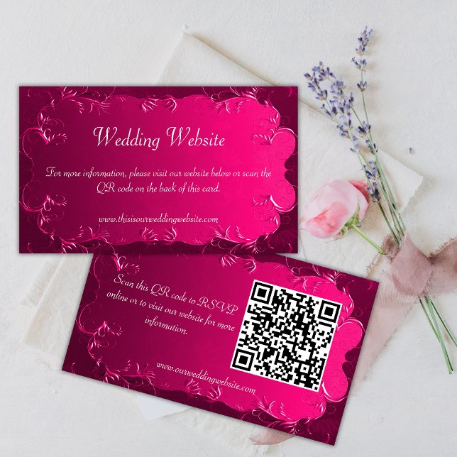 Pink Parchment Scrolls Vintage QR Wedding Card (Creator Uploaded)
