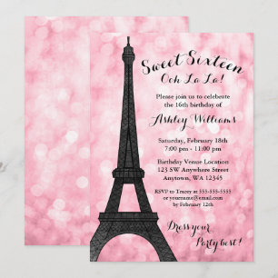 Pink Paris Bokeh Glitter Lights Sweet 16 Invitation