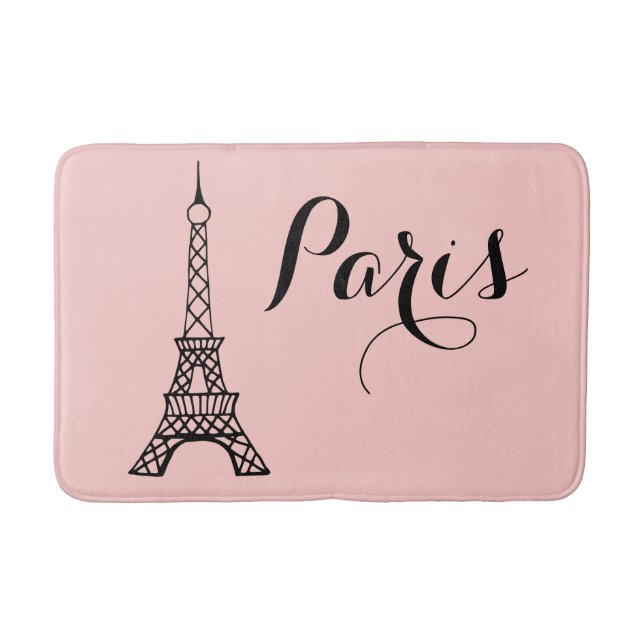 Pink Paris Eiffel Tower Bath Mat Bathroom Rug (Front)