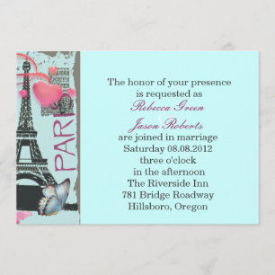 pink paris eiffel tower destination wedding invitation