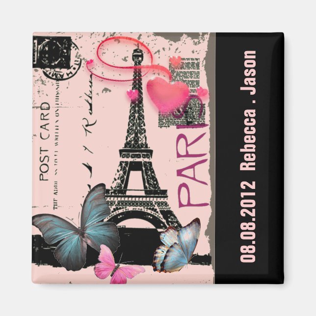 pink paris eiffel tower destination wedding magnet (Front)