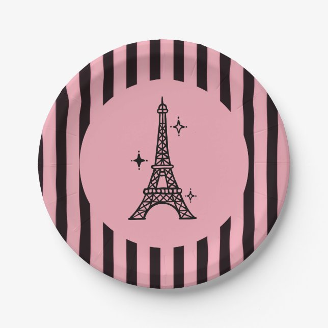 Pink Paris Eiffel Tower Party Plates (Front)