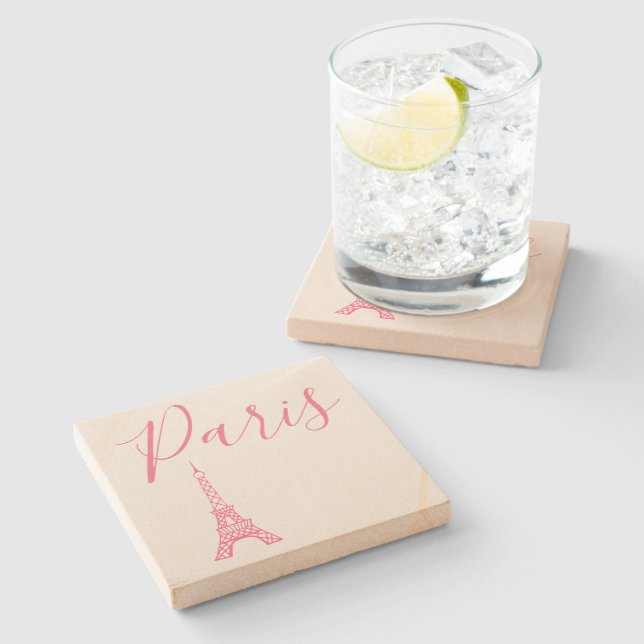 Pink Paris Eiffel Tower Stone Coaster Gift (Side)