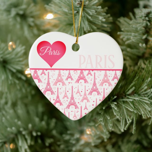 Pink Paris Heart Eiffel Tower Pattern Chic Ceramic Tree Decoration (Tree)