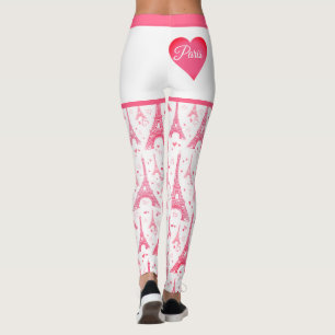 Pink Paris Heart Eiffel Tower Pattern Chic Leggings