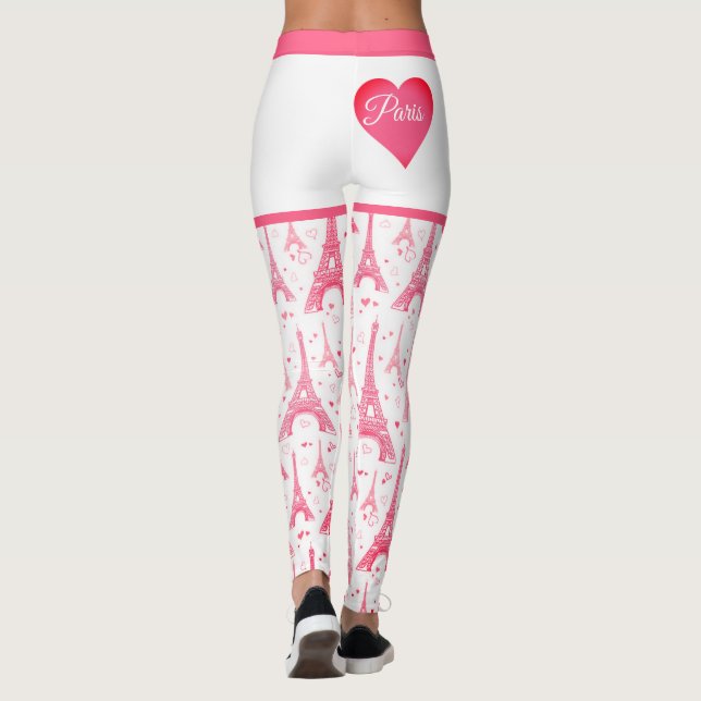 Pink Paris Heart Eiffel Tower Pattern Chic Leggings (Back)