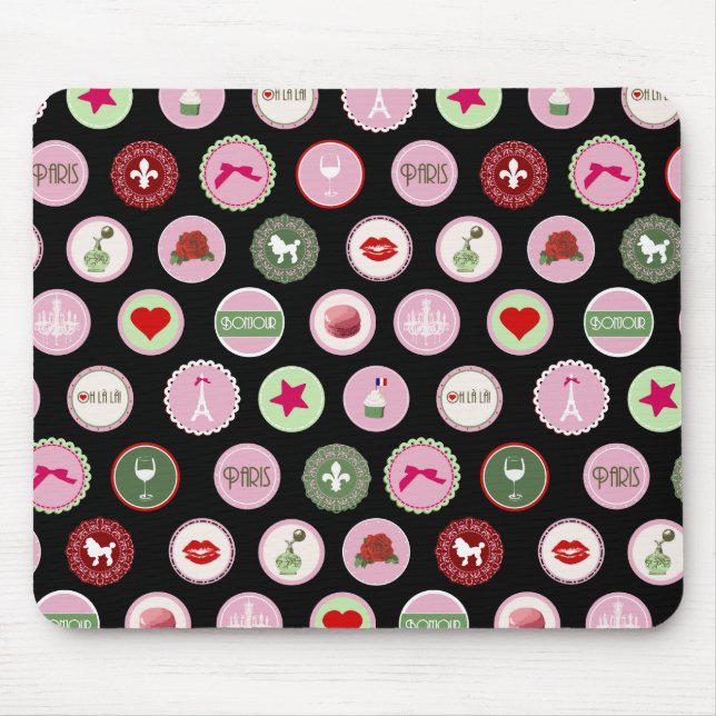 Pink Paris love girly pattern Mouse Pad (Front)
