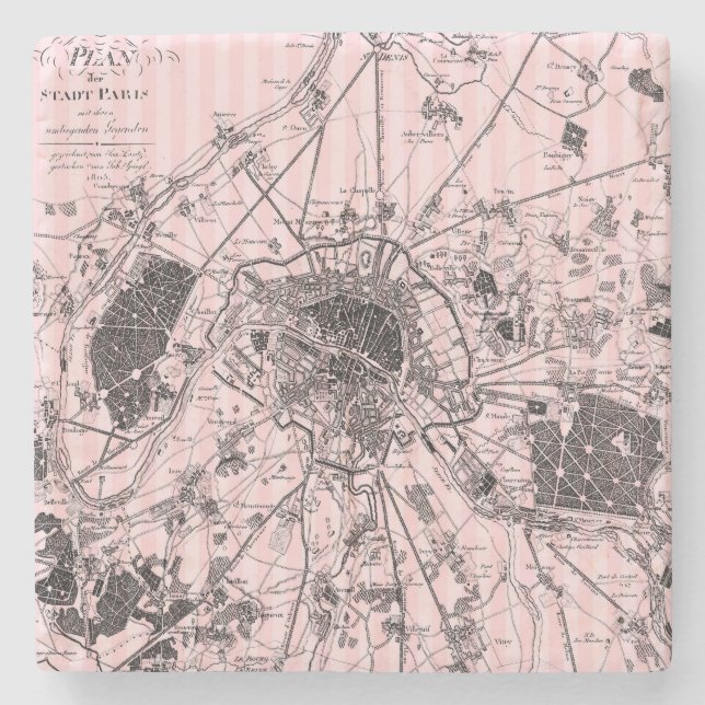 Pink Paris Map Stone Coaster (Front)