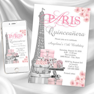 Pink Paris Quinceanera Invitation