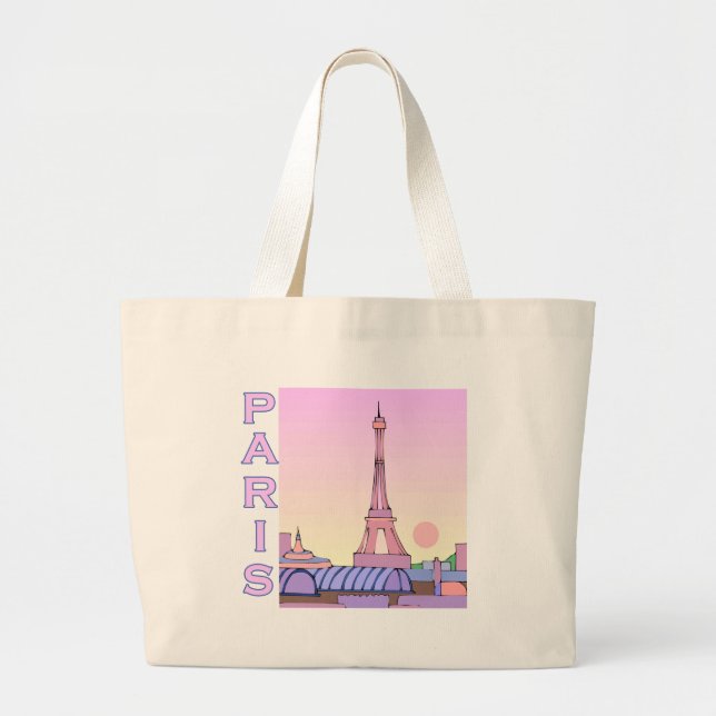 Pink Paris Sunset Products Large Tote Bag (Front)