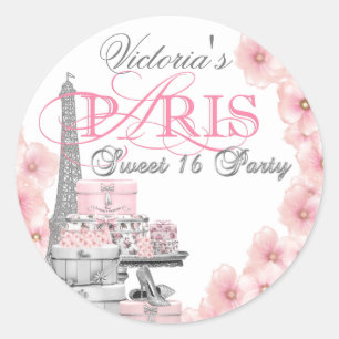 Pink Paris Sweet 16 Birthday Party Classic Round Sticker