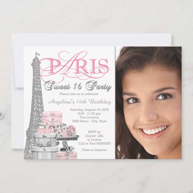 Pink Paris Sweet 16 Birthday Party Invitation (Front)