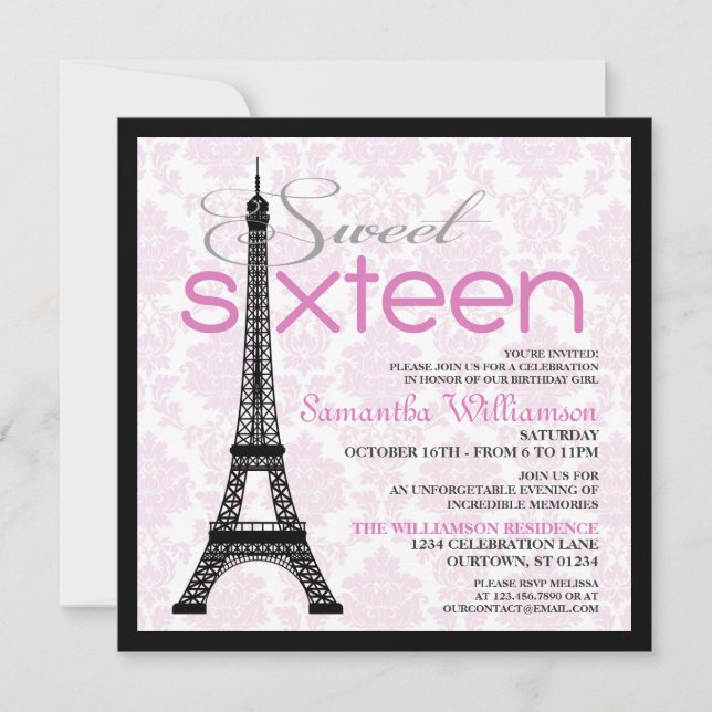 Pink Paris Sweet 16 Invitations (Front)