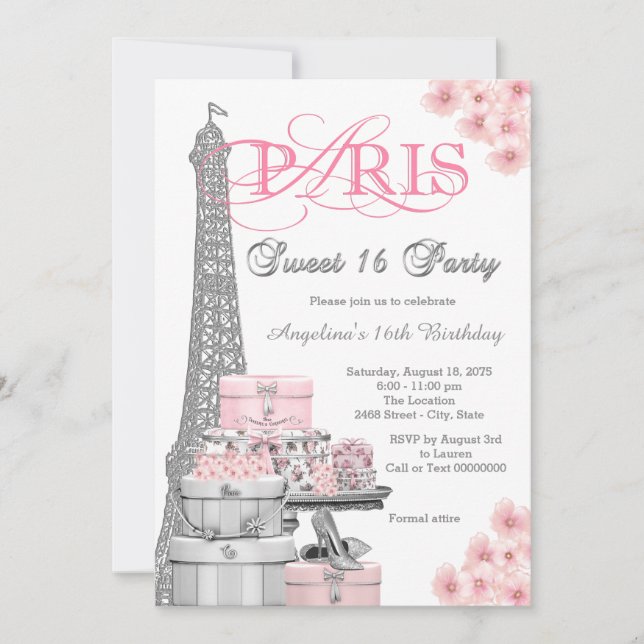 Pink Paris Sweet 16 Party Invitation (Front)