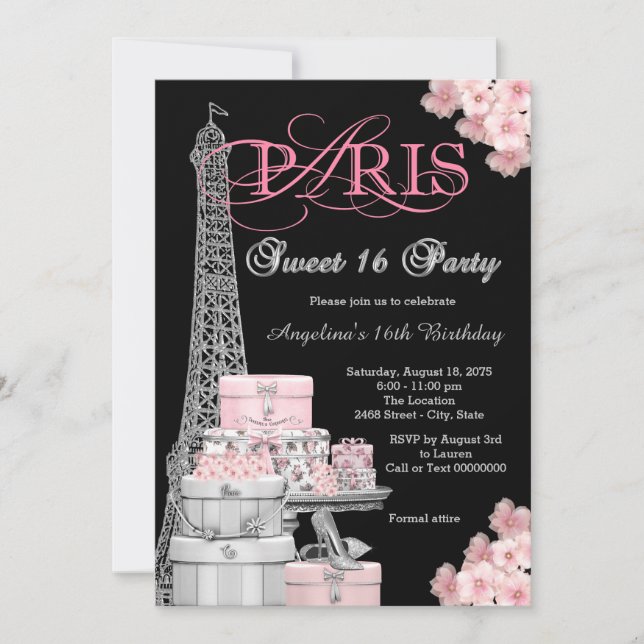 Pink Paris Sweet 16 Party Invitation (Front)