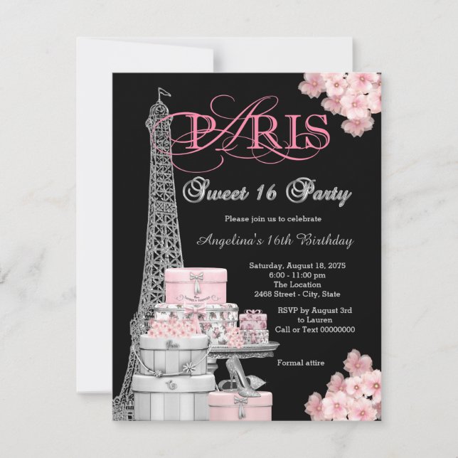 Pink Paris Sweet 16 Party Invitation (Front)