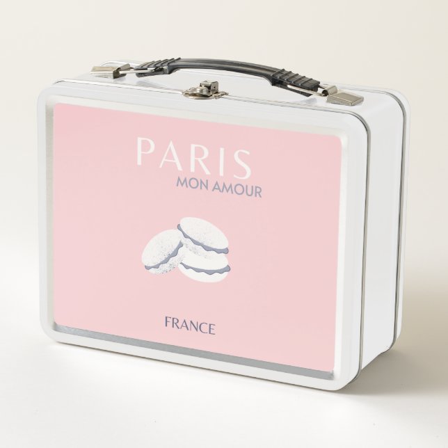 Pink Paris Travel Art Pastel Preppy Macarons  Metal Lunch Box (Front)