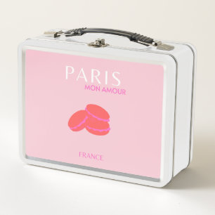 Pink Paris Travel Art Preppy Macarons  Metal Lunch Box