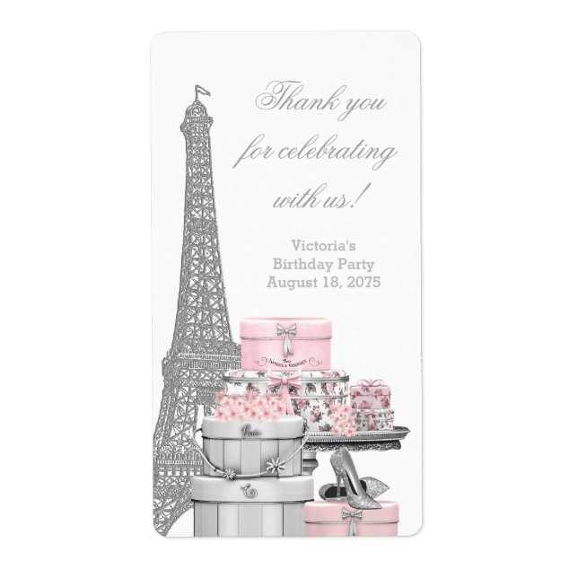 Pink Paris Wine Bottle Labels (Front)