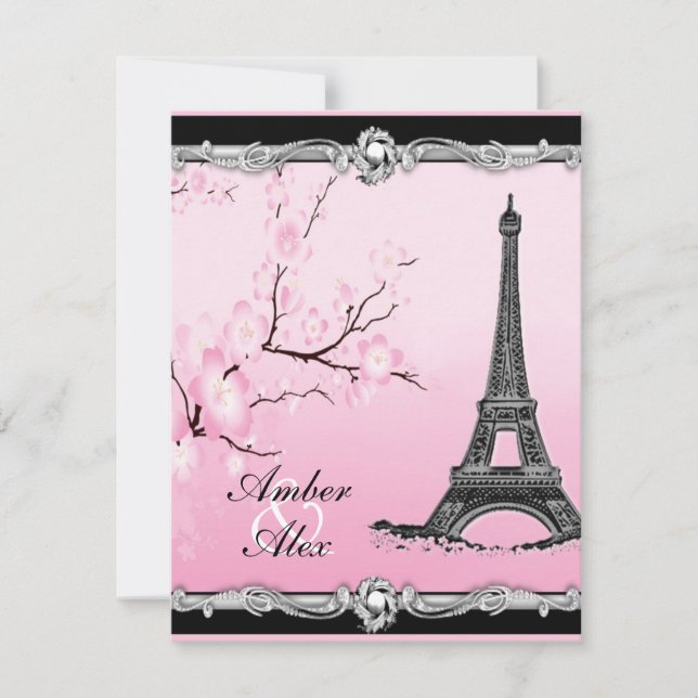 Pink Parisian Eiffel Tower Wedding Invitations (Front)