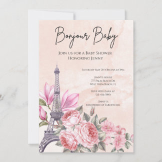 Pink Parisian French Eiffel Tower Baby Shower Invitation