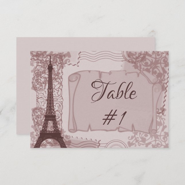 Pink Parisian Reception Table Card (Front/Back)