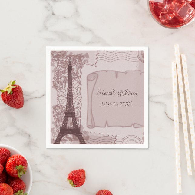 Pink Parisian Wedding Paper Napkins (Insitu)