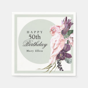 Pink Parrot Boho Botanical 50th Birthday Napkin