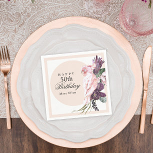 Pink Parrot Boho Botanical 50th Birthday Napkin