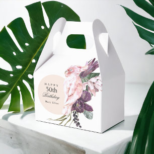 Pink Parrot Boho Tropical 50th Birthday Party Favour Box