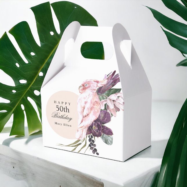 Pink Parrot Boho Tropical 50th Birthday Party Favour Box (This style favor box available in 3 sizes.)