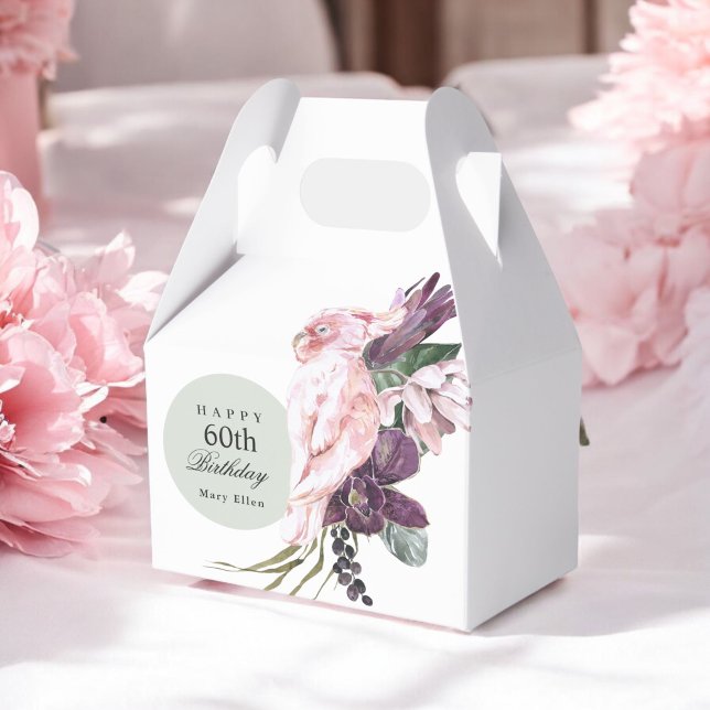 Pink Parrot Boho Tropical 60th Birthday Party Favour Box (Creator Uploaded)