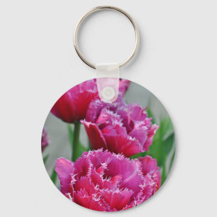 Pink parrot tulips key ring