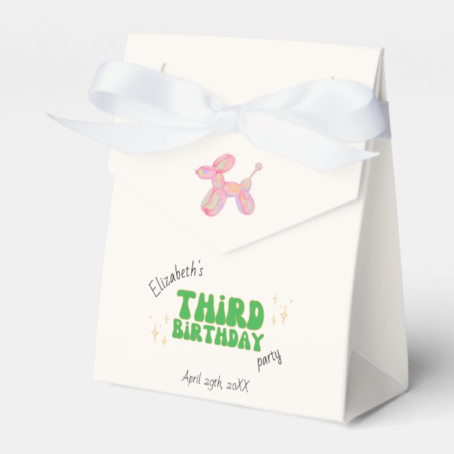Pink Party Balloon Animal 3rd Birthday Party Favour Box (Front Side)