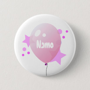 Pink Party Balloon Name Button