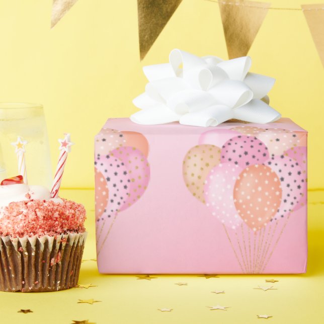 Pink Party Balloons Wrapping Paper (Birthday Party)